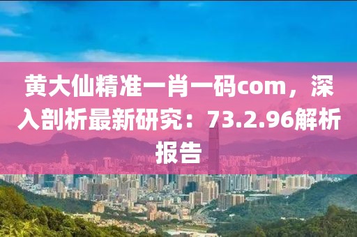 黄大仙精准一肖一码com，深入剖析最新研究：73.2.96解析报告